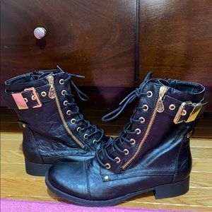 G by Guess Black & Gold Combat Boots